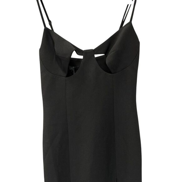 NWT Ceren Ocak Black Cut Out Slit Dress Crepe Fabric Spaghetti Strap sz S - Picture 3 of 10